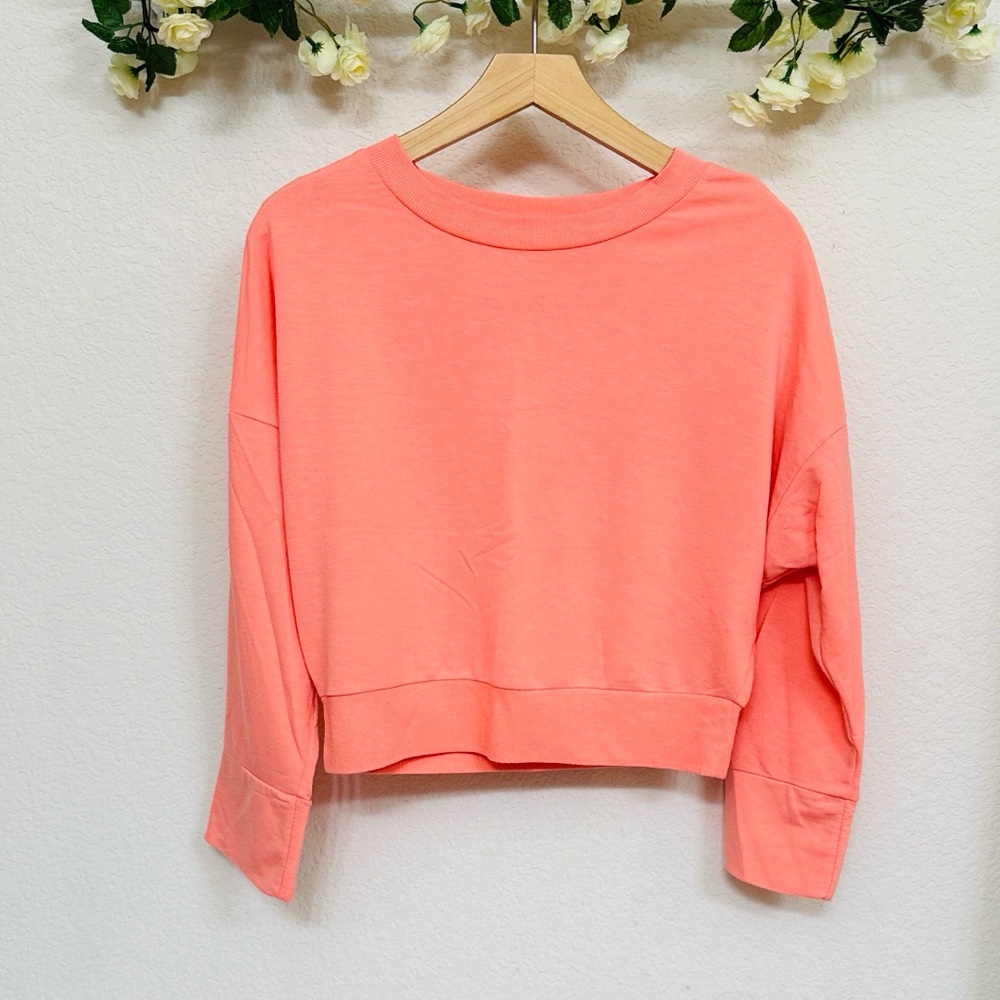 Old Navy • Coral Cropped Sweatshirt Top Drop Shoulder Long Sleeve